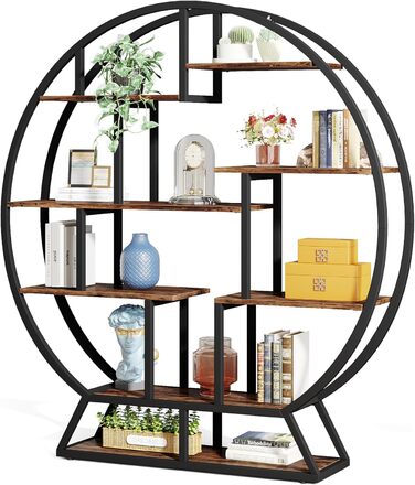 Кругла книжкова полиця Tribesigns, промислова 5-ярусна книжкова полиця, висота 160 см, рустикальна відкрита полиця, органайзер, полиця для дому, офісу, вітальні, рустикальний коричневий колір
