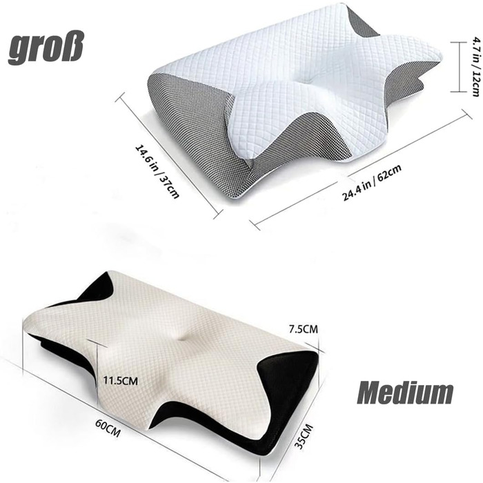 Подушка Dreamsleepz, ергономічна подушка для шиї Dreamsleepz, подушка з піни з ефектом пам&39яті для шийного відділу хребта, для сну на боці, спині та животі, подушка для підтримки шиї (сіра, велика) сіра велика