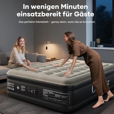Самонадувальний надувний матрац OlarHike, гостьове ліжко, надувний матрац, намет-диван, двомісний надувний матрац, самонадувальний надувний матрац для кемпінгу або домашнього використання - 200 x 140 x 46 см стандартна висота 46 см чорний, компактний, 2 о