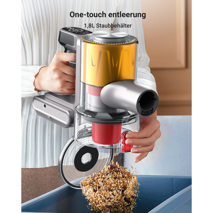 Акумуляторний пилосос, 45000 Па/550 Вт, час роботи 60 хв з настінною зарядкою, ароматична карта, чаша 1,8 л, світлодіодний дисплей