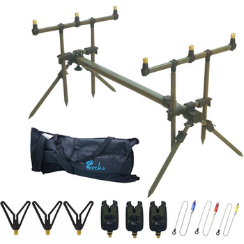Тримач для вудилищ Master Rod Pod Aluminum Deluxe на 3 вудилища, включаючи сумку для зберігання вудилищ (зелений тримач для вудилищ та чорний індикатор клювання)