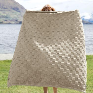 Плед BEDSURE з плюшу з флісу та вовни, плед для дивана, покривало з шаховим візерунком, м&39які теплі картаті пледи для декору кімнати, вітальня та м&39які пледи, світло-коричневий, 150 x 200 см 150 x 200 см 01-світло-коричневий