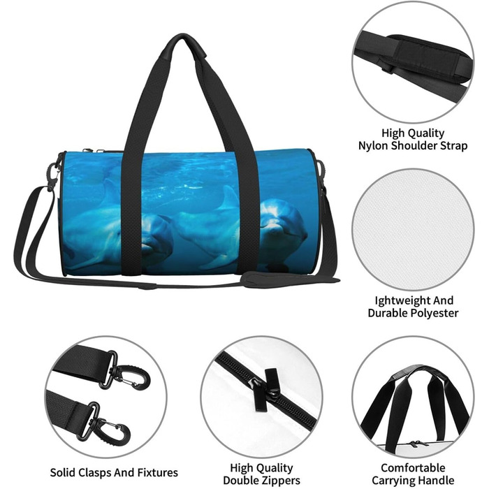 Спортивна сумка, дорожня сумка, з принтом дельфіна, чорна, універсальний розмір