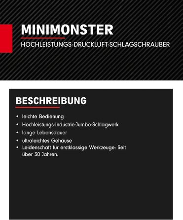 Високопродуктивний ударний гайковерт стиснене повітря miniMONSTER 1/2 515.1270 I 3-кратний попередній вибір крутного моменту 965,