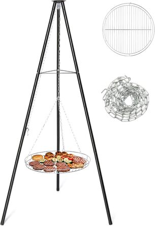 Мангал тринога з регульованою висотою та решіткою 48 см - для пікніків, барбекю, кемпінгу - чорний. Без жаровні.