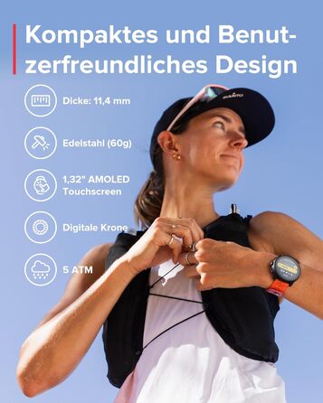 Біговий годинник SUUNTO Race S із сенсорним AMOLED-екраном, спортивним годинником з двочастотним GPS, керуванням заводною головкою та кнопками, відстеженням HRV та сну, планом тренувань на основі штучного інтелекту, безкоштовними офлайн-картами, водонепро