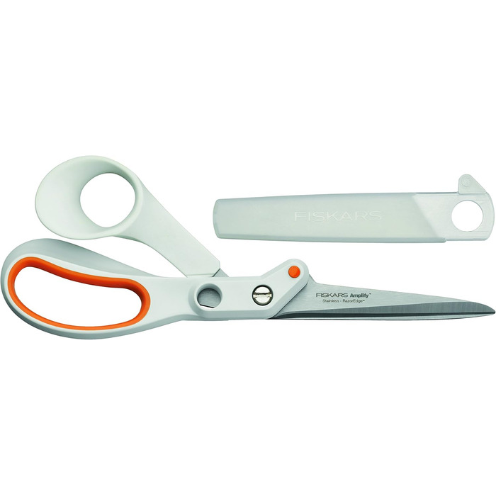 Універсальні ножиці Fiskars Razor Edge, довжина 21 см, лезо з нержавіючої сталі/пластикові ручки, білий/помаранчевий, підсилювач 1005223 універсальні ножиці 21 см