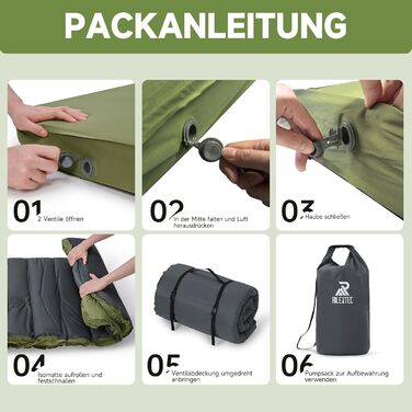 Самонадувальний килимок для сну OUTSKIRT, кемпінговий матрац товщиною 10 см з насосним мішком, коефіцієнт теплоізоляції 9,5, самонадувальний килимок для сну для намету, автомобіля, вантажівки або фургона, зелений, подвійний