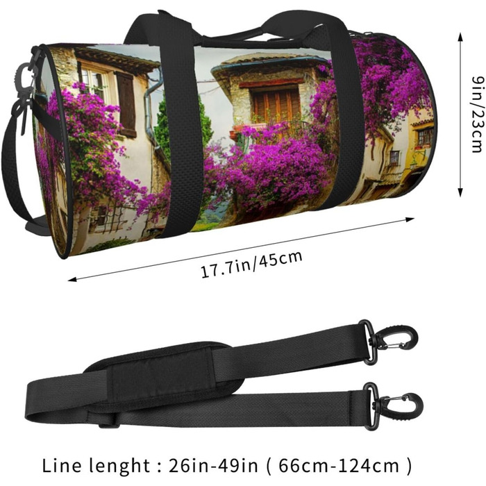 Спортивна сумка, дорожня сумка, з принтом прованського старого міста, сумка на нічліг, чорна, універсальний розмір, сумка для подорожей