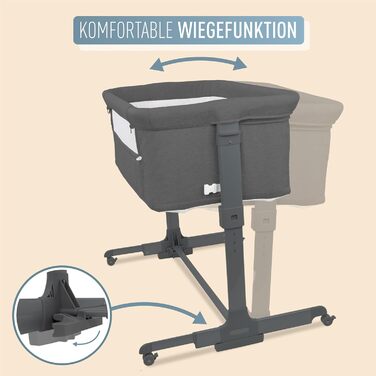 Дитяче ліжечко Aluna 3-в-1, колір ib style, додаткове ліжко, м&39який матрац, регулювання висоти у 5 напрямках, дорожнє ліжечко з сумкою, дитяче ліжко на колесах, колиска, для дому та подорожей - Темно-сірий