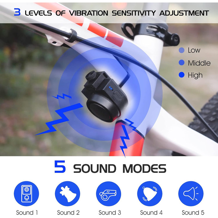 Велосипедна сигналізація-дзвінок, 115 дБ, IPX5, Бездротова, Чорний