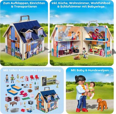 Ляльковий будиночок Іграшка для дітей віком від 4 років Ляльковий будиночок з ручкою, який можна взяти з собою 70985