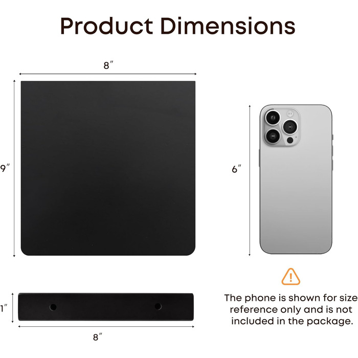 Плаваючі настінні полиці, комплект з 2 шт. , квадратні полиці з масиву дерева 20,3 см, маленькі декоративні настінні полиці для ванної кімнати, спальні, вітальні та кухні Чорний Чорний 20,3 см - 2 шт. и