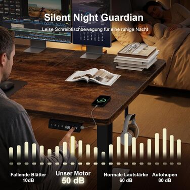 Стіл з регульованою висотою 160 x 80 см з кабельним лотком, Електрично регульований стіл для роботи стоячи з USB-портом, Комп&39ютерний стіл, Ергономічний стіл для роботи сидячи та стоячи, Офісний стіл, Вінтажний коричневий 160 x 80 см