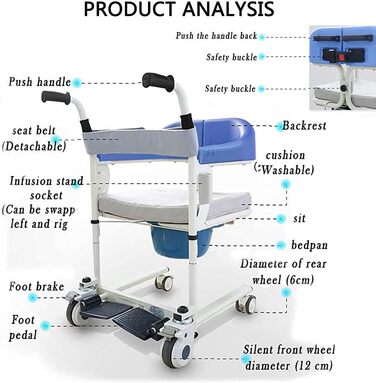 Підйомник для пацієнта Сталевий транспорт, Підйомник для перенесення пацієнта, Крісло для екстреної евакуації, Страхувальний строп, Пристрій для догляду за купанням вдома, Туалетний стілець