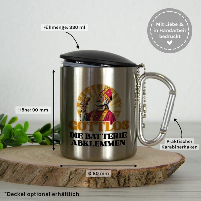 Стаканчик для пиття з нержавіючої сталі з карабіном Ідея подарунка 330 мл Стаканчик Келихи для кемпінгу Срібний класичний