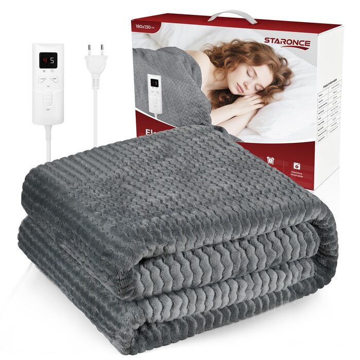 Електрична ковдра 180x130 см 9 налаштувань температури та автоматичне вимкнення із захистом від перегріву Ковдра з підігрівом, яку можна прати в пральній машині, подарунки для жінок