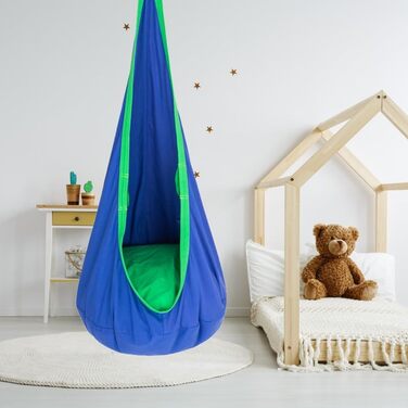 Підвісне крісло, гамак з повітряною подушкою, підвісна печера, крита підвісна гойдалка з ПВХ подушкою, витримує до 80 кг Blue2