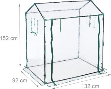 Теплиця з фольги Relaxdays, плівка ПВХ, рулонні двері та вікно, HBT 152x132x92 см, тепличні помідори, прозорі