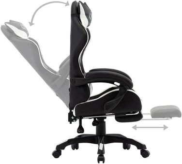 Геймерське крісло з підставкою для ніг, підголівником, поперековою опорою, офісне крісло, обертове крісло, крісло керівника, письмове крісло, спортивне сидіння, гоночний стиль, біла та чорна штучна шкіра