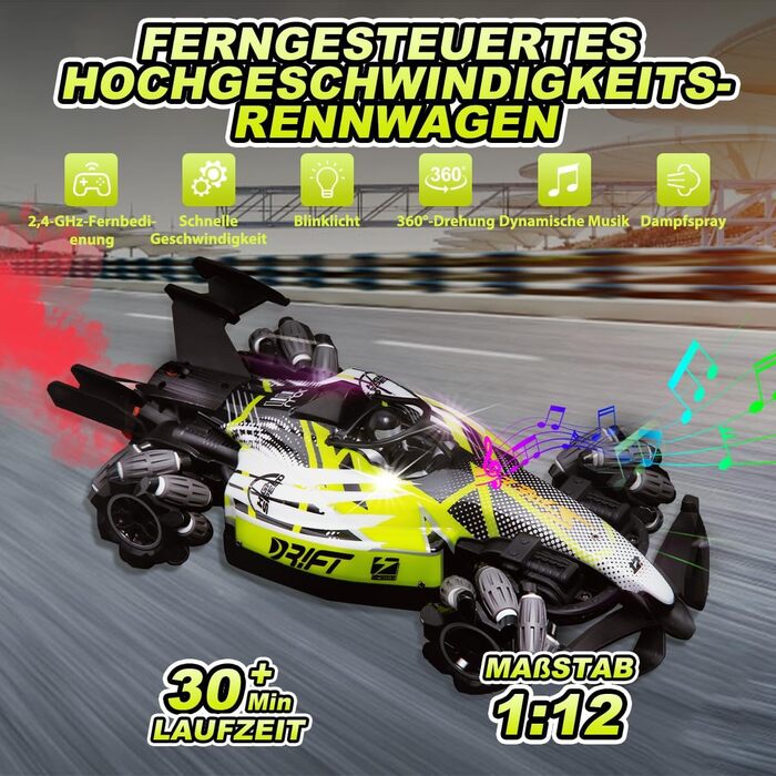 Автомобіль на дистанційному керуванні AYIQUTY з ручним керуванням, радіоуправляний трюковий автомобіль із світлом і паром, поворот