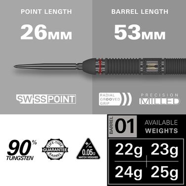 Набір дротиків Target Darts Scipe Swiss Point Steeldarts, 90 вольфрам Набір дротиків Steeldarts, дротики червоного та чорного кольору, професійний набір дротиків зі швейцарськими наконечниками та інструментом Ствол 01/02/03/04 21G/22G/23G/24G/25G 23G Ство