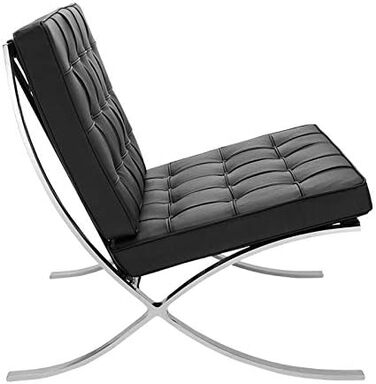 Сучасне шкіряне крісло преміум-класу для вітальні з полірованою каркасом з нержавіючої сталі (чорного кольору)