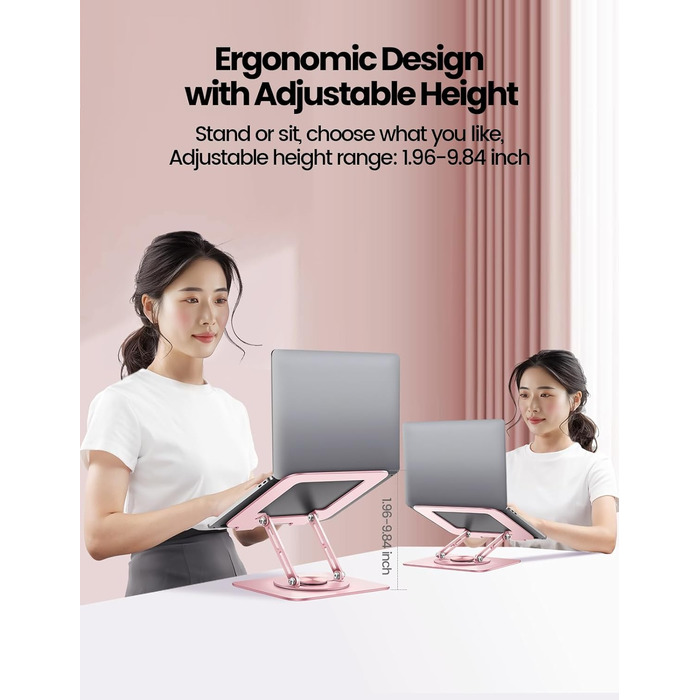 Підставка для ноутбука VAYDEER з регульованою висотою та поворотною базою на 360 та складною конструкцією ергономічний тримач для ноутбука на стіл, сумісний з MacBook, Dell, HP та іншими ноутбуками з діагоналлю 1017,3 дюйми