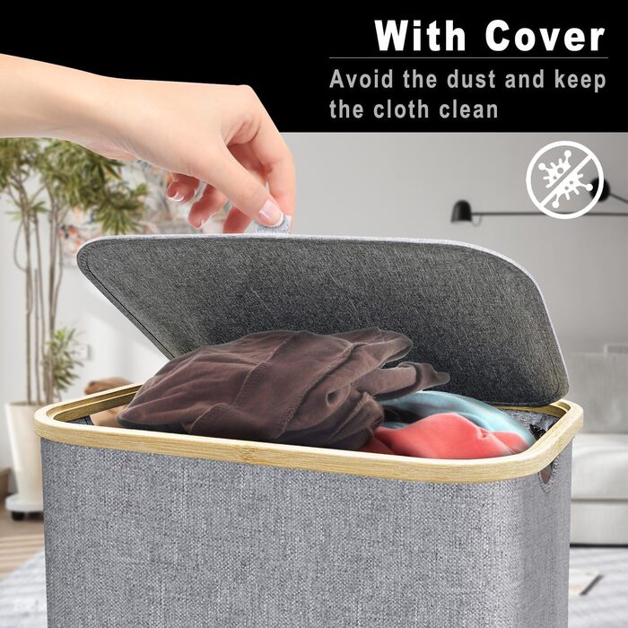 Кошик для білизни з кришкою 100 л, Кошик для білизни великий вузький зі знімним мішком для білизни Кошики для білизни Шафа для біл