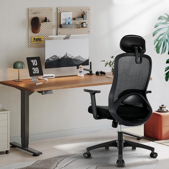 Офісне крісло, ергономічне офісне крісло, зручне робоче крісло, регульоване по висоті, крісло з повітропроникної сітки, обертове крісло з діапазоном повороту 90, 110 та 130, з можливістю блокування, вантажопідйомність до 150 кг, крісло з сітки