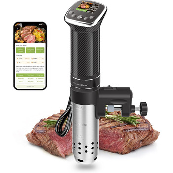 Кухонна плита Sous Vide WiFi Precision Cooker App Control Sous Vide Rod 1100 Вт Циркуляція 40C-90C Діапазон температур IPX7 Водонепроникний РК-сенсорний дисплей Ультратихий занурювальний циркуляційний насос Вуглецеве волокно Чорний