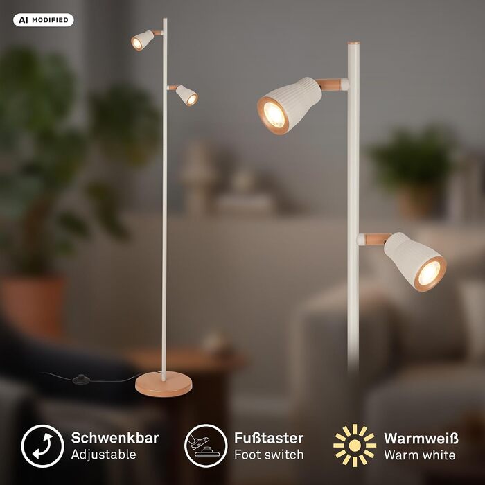 Стійка LED-лампа BRILONER, тепле біле світло, поворотна, колір світло-сірий/кавовий, 141,5 см