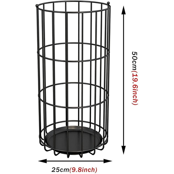 Тримач для парасольок MYVVKIA Підставка для парасольок Металева підставка для парасольок Круглий тримач для парасольки з піддоном для крапель 2 гачки для ходьби Палиці для ходьби Передпокій Офісна підставка для парасольок Regensch Wit 25*50см