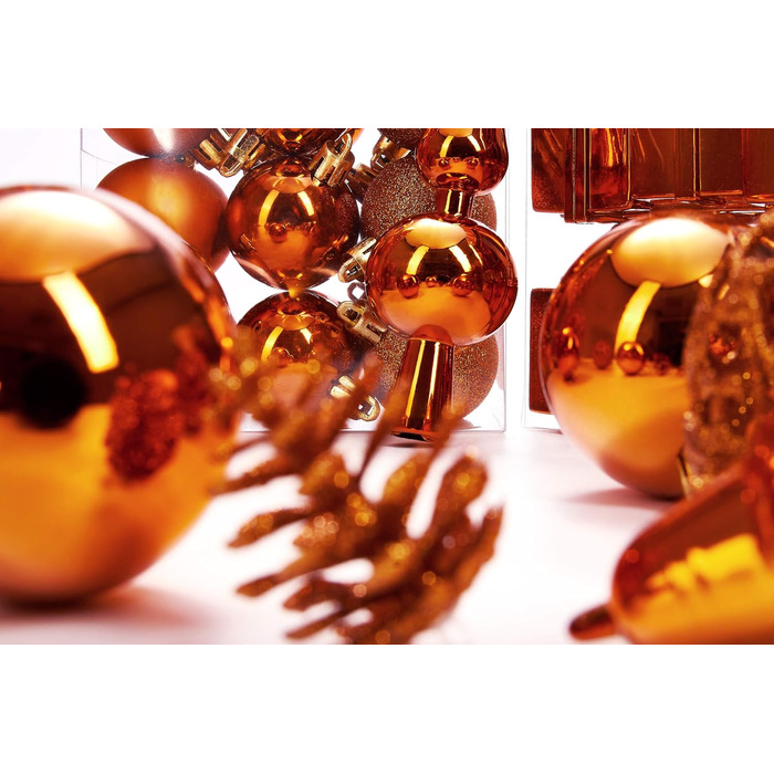 Набір різдвяних кульок із 101 предмета з верхівкою для ялинки помаранчеві BRUBAKER