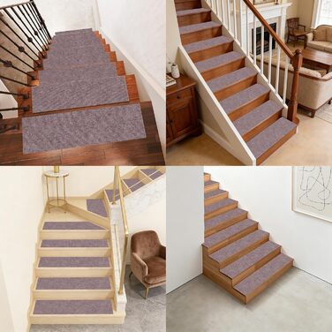 Сходинки 20 x 56 см, м&39який ворс, самоклеючі та протиковзкі, можна різати, багаторазові, 5 протиковзких сходинок, килимки для сходів для дітей та домашніх тварин, A