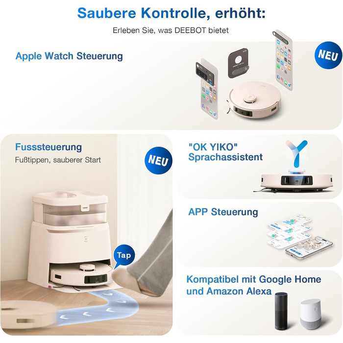 Робот-пилосос ECOVACS DEEBOT T30 PRO OMNI з міні-станцією, з технологією TruEdge, дизайном ZeroTangle, потужністю всмоктування 11