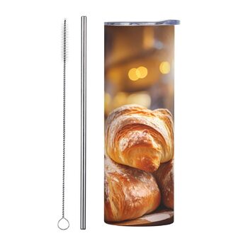 Кухоль з прямою трубочкою, 590 мл, дизайн пекарні, друкований, дорожній кухоль, підходить для кемпінгу, офісу та дому.