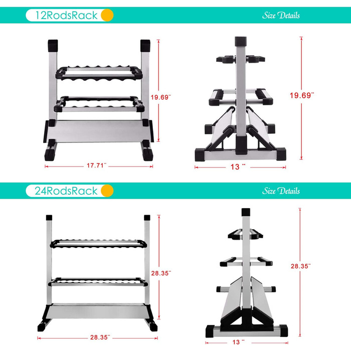Підставка для вудок тримач для вудок з алюмінієвого сплаву, до 24 вудок, органайзер для зберігання вудок у гаражі або будинку, стійка на 24 вудки, сріблясто-чорна