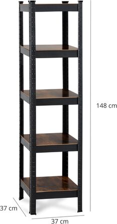 Дизайнерська полиця для зберігання Stagecaptain Heavyrack - Окремостояча полиця для кухні, комор, вітальні та офісу - Полиця для зберігання з 5 полицями зі світлого або темного дерева - Полиця промислового дизайну - Чорна
