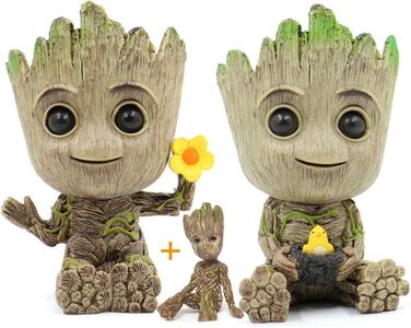 Квітковий горщик Baby Groot з дренажним отвором, фігурка Groot, інноваційна фігурка Baby Groot для рослин, ручки, прикраса робочого столу, зовнішній орнамент для офісної вечірки Різдво (курник квіти)