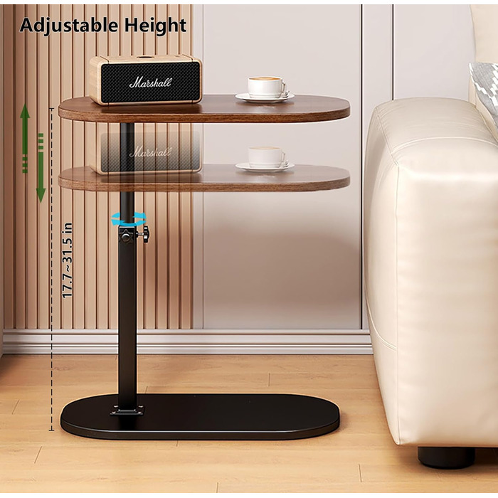 Підйомний бічний столик AYES, поворотний на 360, С-подібний бічний столик тумбочка під телевізор для вітальні, спальні, тумбочки, дивана для годування, читання, ноутбука, закусок, чаю, кави, дивана (горіх)