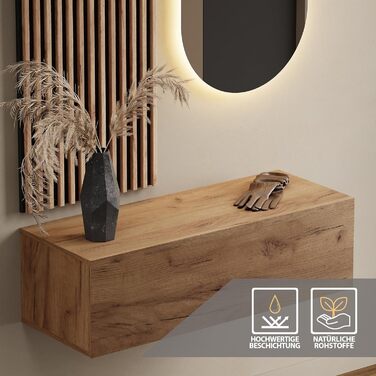 Вішалка для передпокою Planetmbel золотий дуб 100 см, настінна панель 50 см золотий дуб/антрацит з дзеркалом 50 см (без світлодіод