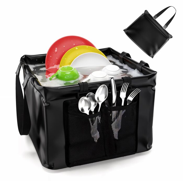 Складана миска для миття посуду EVOCAMP 20 л, водонепроникна складна миска для кемпінгу - складна кемпінгова мийка - підходить для подорожей, риболовлі, миття посуду, охолоджувач для напоїв на свіжому повітрі, охолоджувач для пива для саду