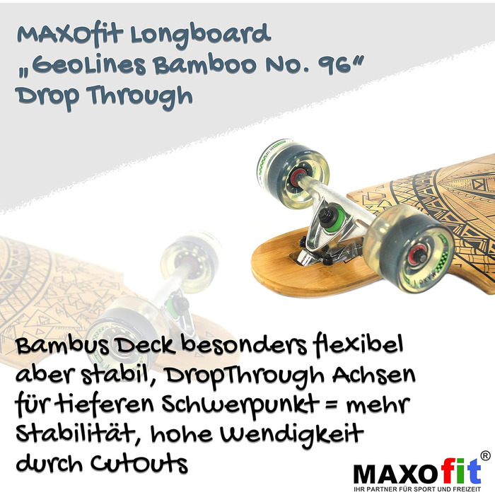 Лонгборд MAXOfit XXL Deluxe Jamaica LB-01 104 см 7-шаровий клен drop mount freeride ABEC-9 78A колеса 75мм повний компліт для фрірайду стрибків GeoLines дизайн оригінал Німеччина 2025