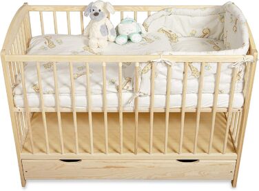 Дитяче ліжко/ліжечко для новонароджених 60x120 см ліжечко з шухлядою, регульованою по висоті рейковою основою та знімними поручнями, трансформується в дитяче ліжко S-120