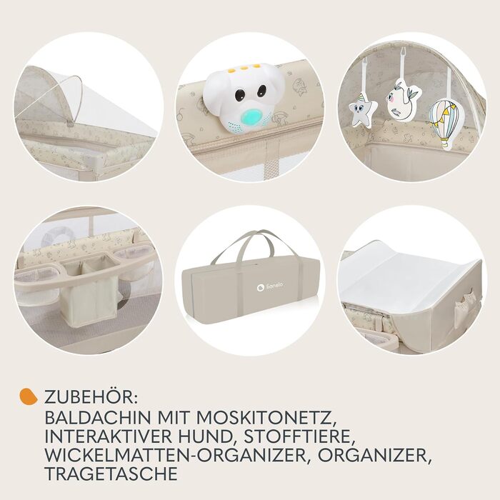 Дитяче ліжечко Lionelo Sven Plus 4-в-1 від народження до 15 кг, пеленальний килимок, москітна сітка, повітропроникні бічні стінки з боковим входом, сумка для перенесення, складне, бежевий латте, (1 упаковка)