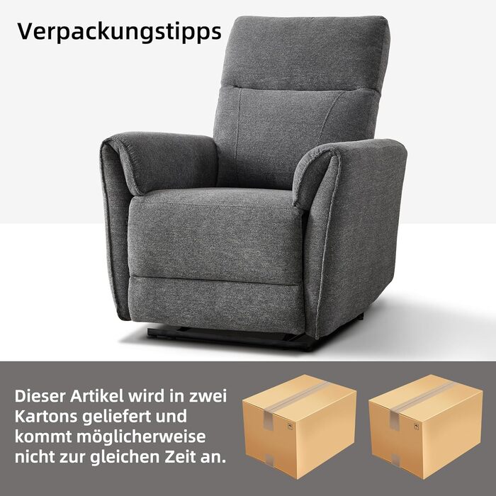 Крісло для телевізора EBELLO з функцією відкидання, регульоване ручне відкидання, одне відкидне крісло, вантажопідйомність до 150 кг, для вітальні/спальні, темно-сірий 1 темно-сірий