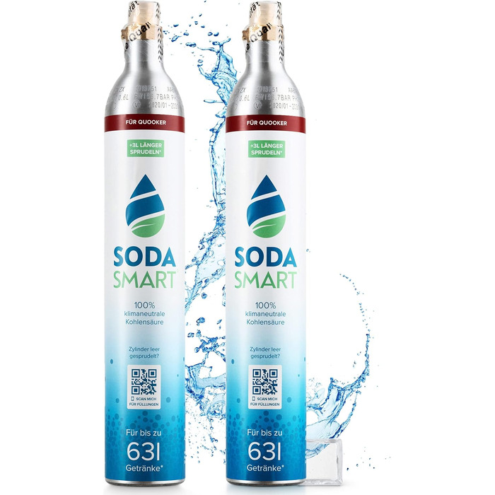 Балон CO2 преміум-класу SodaSmart для виробника газованої води Quooker Наповнений 425 г вуглекислого газу 25 г додатково для більш ніж 60 л Балон з вуглекислим газом як резервний пакет