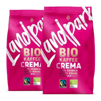 Органічна кава Crema Landpark 500 г (2 шт.) - 100 арабіка в зернах - Середнє обсмаження - Кава з низькою кислотністю - Fair Trade 500 г (2 шт.)