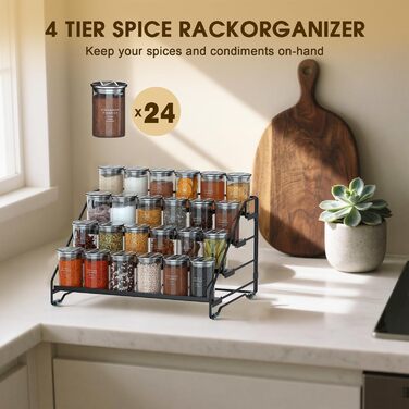 Рівнева металева підставка для спецій Jolitac, кухонна підставка для спецій, не потребує свердління, органайзер для спецій для кухні, шафи, комори, стільниці, 4-